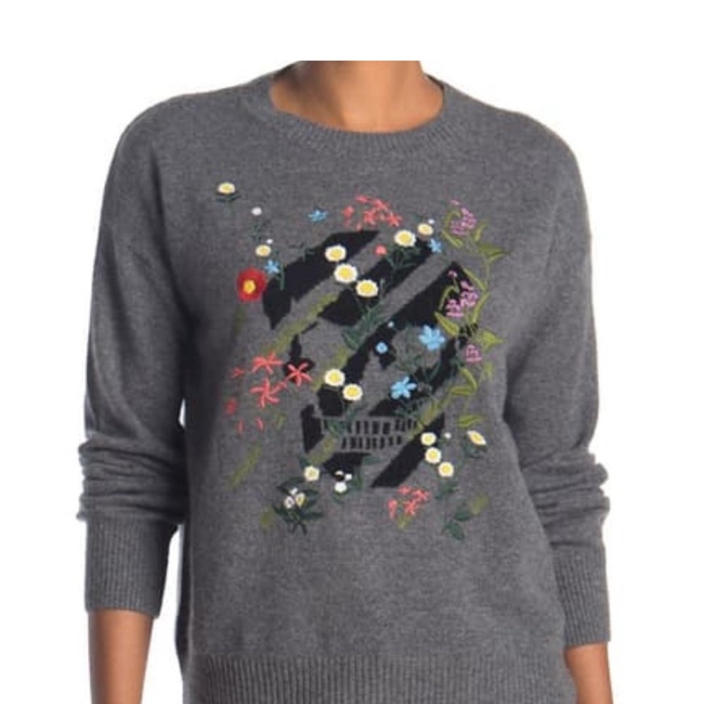 Skull Cashmere Gray Floral Sweater